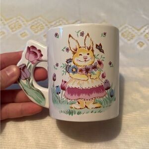 Vintage Floral Bunny Ceramic Mug